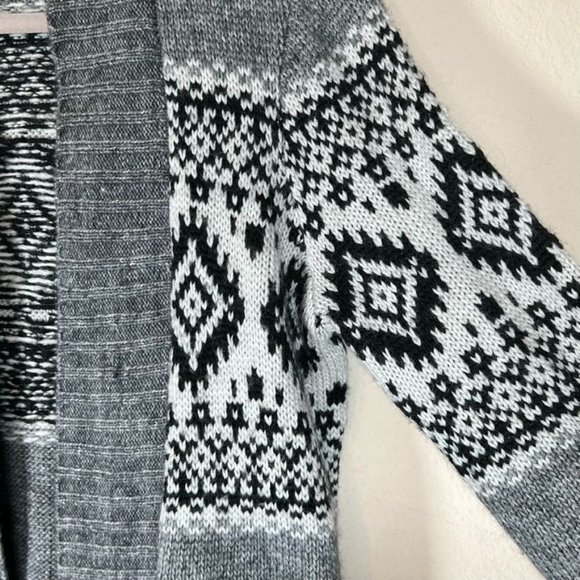 J. Jill Open Cardigan Oversized Sweater XS Wool Blend Gray Knit Fair Isle Pocket - Picture 6 of 8